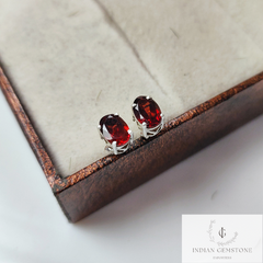 Natural Red Garnet Stud Earring, Dainty Garnet Earring, 925 Sterling Silver Jewelry, January Birthstone Stud Earrings, Wedding Gift, Gift