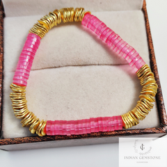 Hot Pink Bead Bracelet, Bead Stack Bracelet, Layered Stack, Stackable Bracelet, Womens Bracelet, Pink and Gold Bracelet, Friendship Day Gift