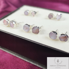 Raw Pink Opal Earrings, Silver Plated Earrings, Gemstone Stud Earrings, Electroplated Earrings, Fashion Earrings, Rough Pink Opal Stud, Gift