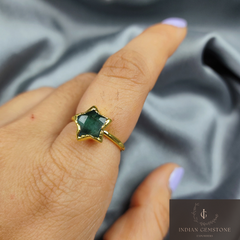 Natural Green Emerald Ring, Bohemian Ring, May Birthstone Jewelry, Emerald Electroplated Ring, Engagement Ring, Gift For Her, Gift Idea