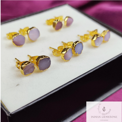 Raw Pink Opal Earrings, Gemstone Stud Earrings, Gold Plated Earrings, Electroplated Earrings, Fashion Earrings, Rough Pink Opal Studs, Gifts