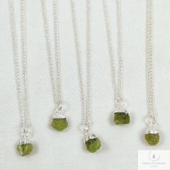 Dainty Natural Raw Peridot Gemstone Pendant, Silver Plated Charms Pendants Necklace, Boho Minimalist Jewelry, Hippie Raw Crystal Necklace