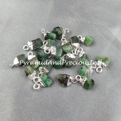 Emerald Pendant Connectors, Rough Connectors, Electroplated Single Bail Connectors, Natural Raw Emerald, Sold By Piece
