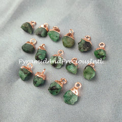 Natural Emerald Pendant Connectors, Emerald Charm Connectors, Electroplated Single Bail Connectors, Sold By Piece