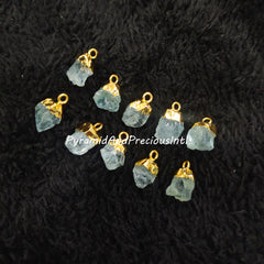 Raw Aquamarine Gold Electroplated Pendant Connectors, March Birthstone, Sold By Piece