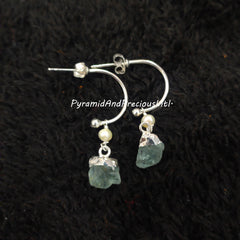 Rough Natural Aquamarine Earrings, Silver Electroplated Earrings, March Birthstone Earrings, Sold By One Pair