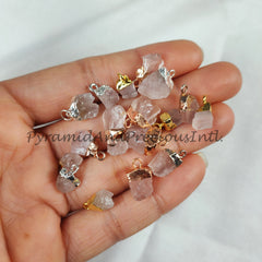 Big Sale On Raw Rose Quartz Electroplated Pendant Connectors, Gemstone Connectors, Sold By Piece