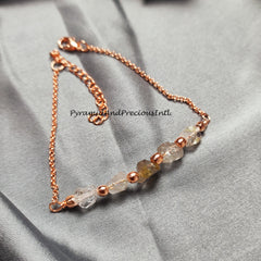 Natural Herkimer Bracelet, Crystal Bracelet, Copper Electroplated Bracelet, April Birthstone