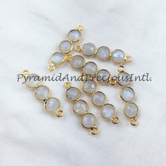 Rainbow Moonstone Connector, 2.5cm Moonstone Bracelet Connector, Gold Plated Double Bail Bar Connector, Sold By Piece
