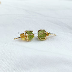 Raw peridot earrings, prong earrings, peridot stud earrings, august birthstone earrings, green gemstone Stud