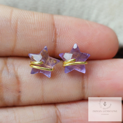 Natural Amethyst Earring, Star Shape Studs, 14K Gold Plated Earrings, Earrings, Purple Wire Wrap Stud Earrings, Women Earrings, Gift For Her