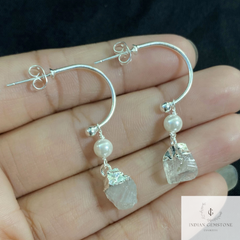 Raw Moonstone Earrings, Silver Plated Earring, Pearl Earring, Crystal Earrings, Raw Gemstone Earrings, Boho Dangle Earrings, Bridal Earrings