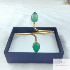 Green chalcedony bangle, 14k gold plated bangle, boho bangle, adjustable bangle, Green stone bangle, Gift, Gift For Her, Chalcedony Jewelry