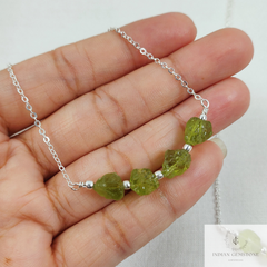 Natural Raw Peridot Necklace, Silver Plated Rough Gemstone Necklace, Bar Necklace, Raw Gemstone Jewelry, Birthstone Jewelry, Boho Statement