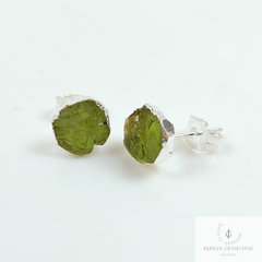 Natural Raw Peridot Stud Earrings, Silver Plated Peridot Stud Earrings, Rough Gemstone Earrings, Stud Earrings, Beautiful Stud Earring, Gift