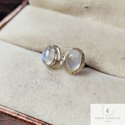 Genuine Blue Flash Moonstone Stud Earring, 925Sterling Silver Earring, Post Earring, Moonstone Wedding Jewelry, Gift for Girlfriend, Gift