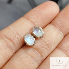 Genuine Blue Flash Moonstone Stud Earring, 925Sterling Silver Earring, Post Earring, Moonstone Wedding Jewelry, Gift for Girlfriend, Gift