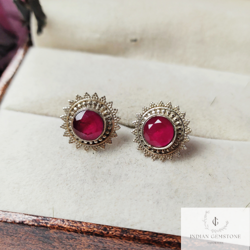 Natural Rubylite Stud Earring, 925 Sterling Silver Stud, Handmade Ruby Jewelry, Birthstone Stud, Every Day Wear Earring, Gift For Her, Gift