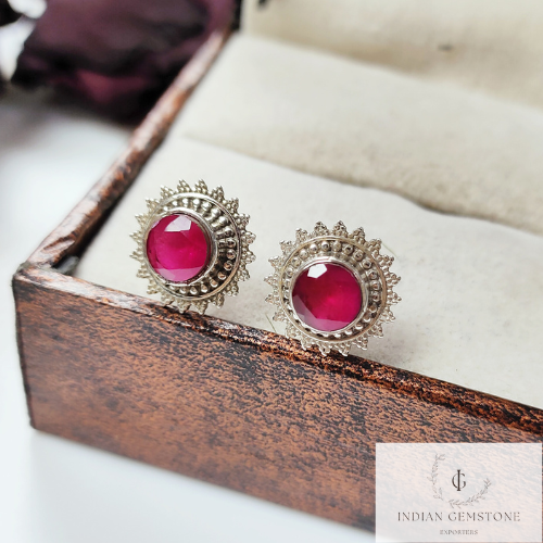 Natural Rubylite Stud Earring, 925 Sterling Silver Stud, Handmade Ruby Jewelry, Birthstone Stud, Every Day Wear Earring, Gift For Her, Gift