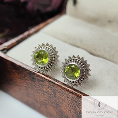 Green Peridot Stud Earring, Handmade Jewelry, 925 Sterling Silver Jewelry, August Birthstone Stud, Peridot Jewelry, Woman Earring, Gift Idea