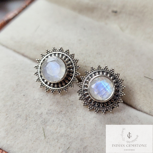 Natural Rainbow Moonstone Stud Earring, 925 Sterling Silver Jewelry, Rainbow Moonstone Bridal Jewelry, Wedding Earring, Post Stud, Gift Idea