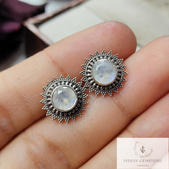 Natural Rainbow Moonstone Stud Earring, 925 Sterling Silver Jewelry, Rainbow Moonstone Bridal Jewelry, Wedding Earring, Post Stud, Gift Idea