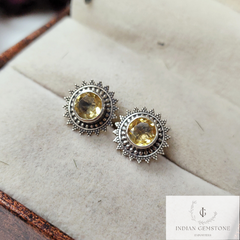 Natural Citrine Stud Earring, Handmade Jewelry, 925 sterling Silver Earring, Vintage Look Citrine Jewelry, Anniversary Gift, Gift For Her