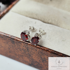 Natural Red Garnet Stud Earring, Dainty Garnet Earring, 925 Sterling Silver Jewelry, January Birthstone Stud Earrings, Wedding Gift, Gift