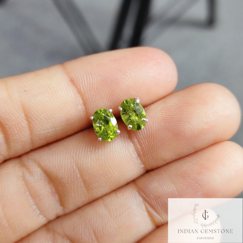 Dainty Oval Green Peridot Stud Earring, Handmade Earring, 925Sterling Silver Jewelry, Natural Gemstone Bridal Earring, Wedding Jewelry, Gift