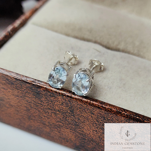 Sky Blue Topaz Stud Earring, Handmade Earring, Topaz Bridal jewelry, 925 Sterling Silver Earring, Woman Jewelry, Engagement Gift, Gift Idea