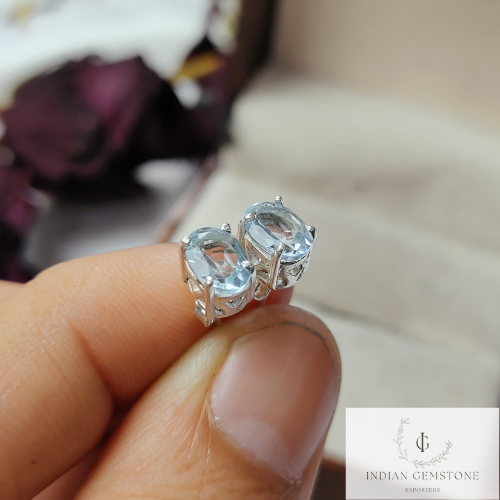 Sky Blue Topaz Stud Earring, Handmade Earring, Topaz Bridal jewelry, 925 Sterling Silver Earring, Woman Jewelry, Engagement Gift, Gift Idea