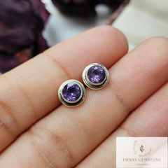 Natural Amethyst Stud Earring, 925 Sterling Silver Earring, Handmade Jewelry, Purple Amethyst Crystal Stud Earrings, Bridesmaid Gift, Gift