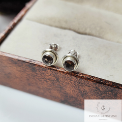 Classic Smokey Quartz Stud Earrings, Handmade Earring, 925Sterling Silver Jewelry, Round Shape Earring, Woman Jewelry, Wedding Earring, Gift
