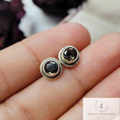 Classic Smokey Quartz Stud Earrings, Handmade Earring, 925Sterling Silver Jewelry, Round Shape Earring, Woman Jewelry, Wedding Earring, Gift