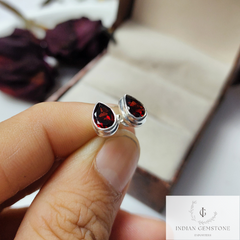 Red Garnet Stud Earring, 925 Sterling Silver Earring, January Birthstone Jewelry, Natural Gemstone Wedding Earring, Every Day Wear Earring
