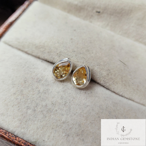 Natural Citrine Stud Earring, Handmade Pear Shape Stud Earring, 925 Sterling Silver Jewelry, Citrine Post Earring, Stacking Earring, Gift