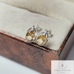 Natural Citrine Stud Earring, Handmade Pear Shape Stud Earring, 925 Sterling Silver Jewelry, Citrine Post Earring, Stacking Earring, Gift