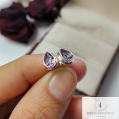Mystic Topaz Stud Earring, 925 Sterling Silver Earring, Gemstone Earring, Rainbow Stud Earring, Topaz Jewelry, Anniversary Gift, Gift Idea