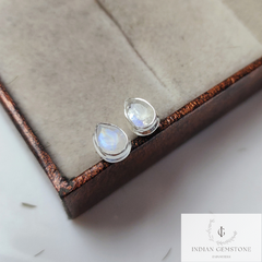 Moonstone Stud Earring, Handmade Bridesmaids Earrings, 925 Sterling Silver Jewelry, Dainty Earring, Moonstone Jewelry, Boho Stud, Gift Idea