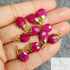 Ruby Pendant Connectors, Pink Color Faceted Electroplated Charm, Ruby Pendant Connector, Gold Plated Connector, Healing Charms, Gift Jewelry