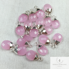 50% Off Pink Chalcedony Faceted Charm Connector, Electroplated Connector, Jewelry Making Connector, Gift For Her, Pear Shape Pendant Charms
