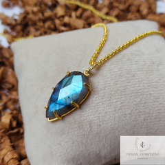 Labradorite Gold Plated Prong Set Pendant Necklace- Labradorite Necklace, Gemstone Necklace, Handmade Necklace, Gift For Mother