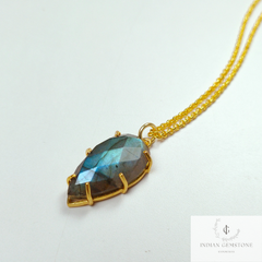 Labradorite Gold Plated Prong Set Pendant Necklace- Labradorite Necklace, Gemstone Necklace, Handmade Necklace, Gift For Mother