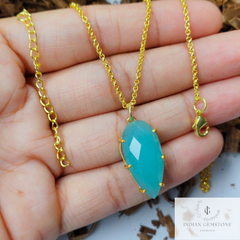 Aqua Chalcedony Necklace, Gold Plated Necklace, Handmade Prong Pendant Charms, Beautiful Gemstone Pendant Jewelry, Dainty Birthstone Jewelry