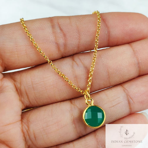 Natural Green Onyx Necklace, Gold Plated Necklace, Green Onyx Pendant, Dainty Necklace, Chain Necklace, Layering Necklace, Charm Necklace