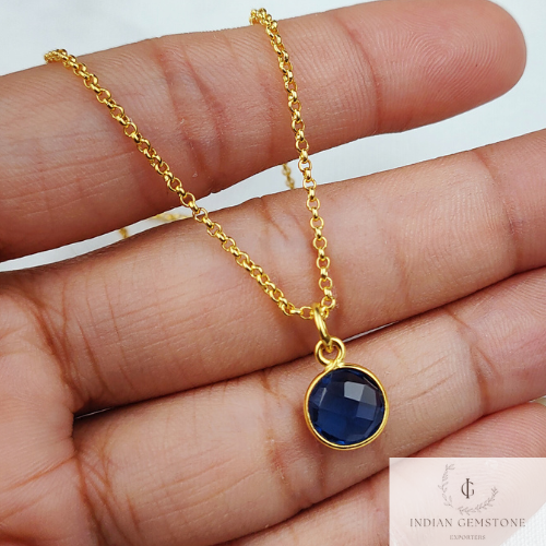 Minimalist Blue Sapphire Necklace, Dainty Gold Plated Necklace, Sapphire Pendant, September Birthstone Jewelry, Gift For Her, Birthday Gift