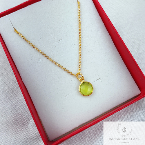 Peridot Necklace, 14k Gold Plated Necklace, August Birthstone Pendant, Minimalist Green Gemstone Necklace, Gift for Women, Peridot Necklace