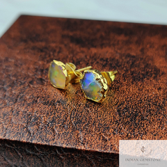 Rough opal stud earrings, raw opal studs, october birthstone, colorful ethiopian opal post earrings, small birthstone stud,boho jewelry gift