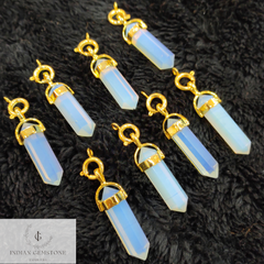Opalite Healing Gemstone Pendant Necklace, Natural Pencil Point Pendant Necklace, Gold Plated Gemstone Pendant Point, Metaphysical Jewelry