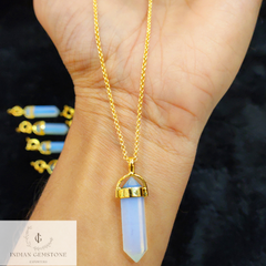Opalite Healing Gemstone Pendant Necklace, Natural Pencil Point Pendant Necklace, Gold Plated Gemstone Pendant Point, Metaphysical Jewelry